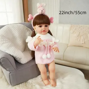 22Inch 55cm Reborn Doll Girl Lifelike Newborn Real Life Weighted Full Body Vinyl Doll With Gift Set For Kids Age 3+