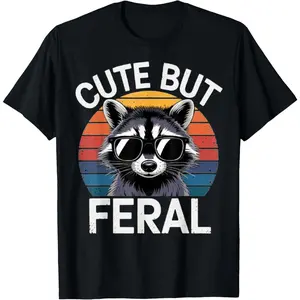 Unisex Raccoon Shirt Tee Cute But Feral Raccoon Funny T-Shirt Black