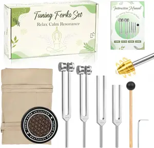 Tuning Forks for Healing Set 128Hz 136Hz 432Hz 528Hz Weighted & Unweighted Tuning Fork Set with Activator, Mallet, And Vegan Pouch for Stress Relief Chakra Balancing Yoga Meditation Sound Therapy Gift