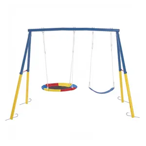 Swing Set for Backyard, 330lbs Swing Set with Heavy-Duty A-Frame Metal Outdoor Swing Stand, 1 Saucer Swing Seat & 1 Belt Swings Seat outdoorfun  ,kids outdoor play