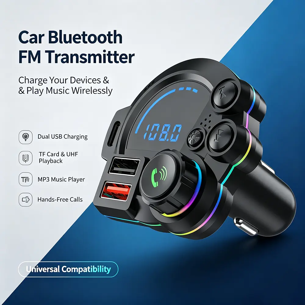 Bluetooth 5.3 FM Transmitter PD 30W Type-C  Charger Wireless MP3 Player Dual USB Fast Charging Bass Sound Enhancer RGB Rainbow LED Light  Audio Adapter Hands Free Calling Wireless Music Receiver Compatible with 12V 24V Vehicles