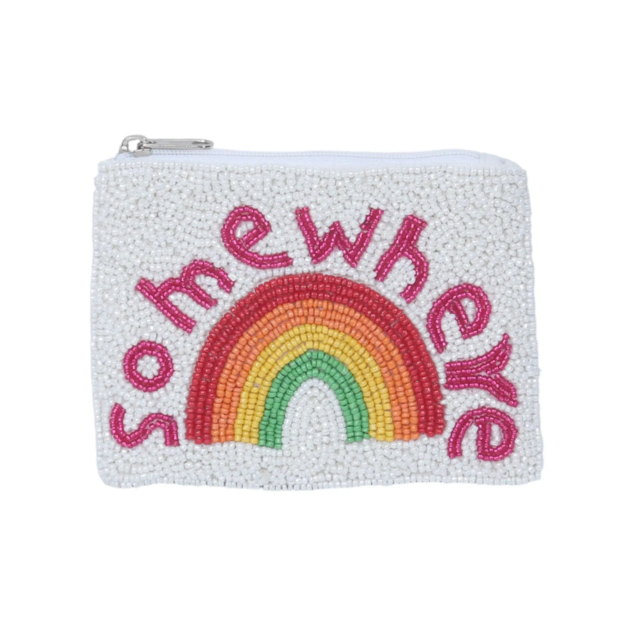 Women's Rainbow "Somewhere" Themed Beaded Coin Purse, Stylish Beading Coin Holder for Ladies, Coin Holder/Purse