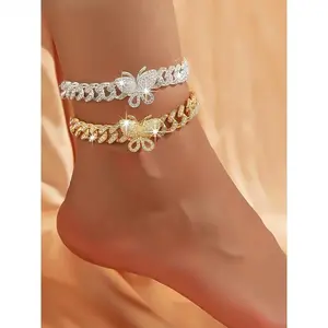 Women's Butterfly Rhinestone Chain Anklet, Elegant All-Match Jewelry for Daily Wear & Birthday Gifts