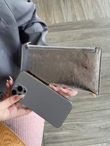 Women's Metal Texture Handbag, Simple Envelope Clutch Bag, Wallet Clutch, Phone Storage Purse, Coin Card Holder, Large Capacity Zip Design, Zipper Purse