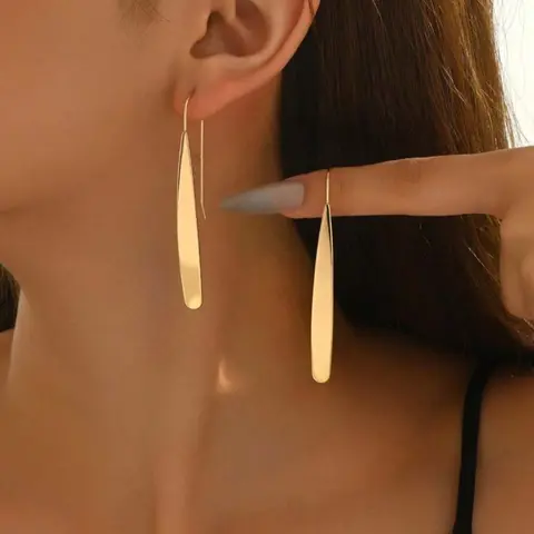Women's Long Copper Drop Earrings, Casual Style Suitable for Daily Wear, Evening Parties & Gifts, Plain Design, Versatile Earrings