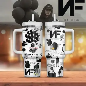NF Real Music 40oz Tumbler With Handle – Black & White Artwork Music Cup