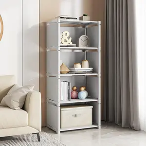 Storage Organizer Shelves for Bedroom Closet 4 Cube, Space-Saving 5-Layer Bookshelf | Compact Bookcase Unit Ideal for Small Spaces