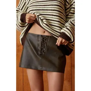 Third Charm Women's Faux Leather Lace-Up Micro Skirt - Multicolor