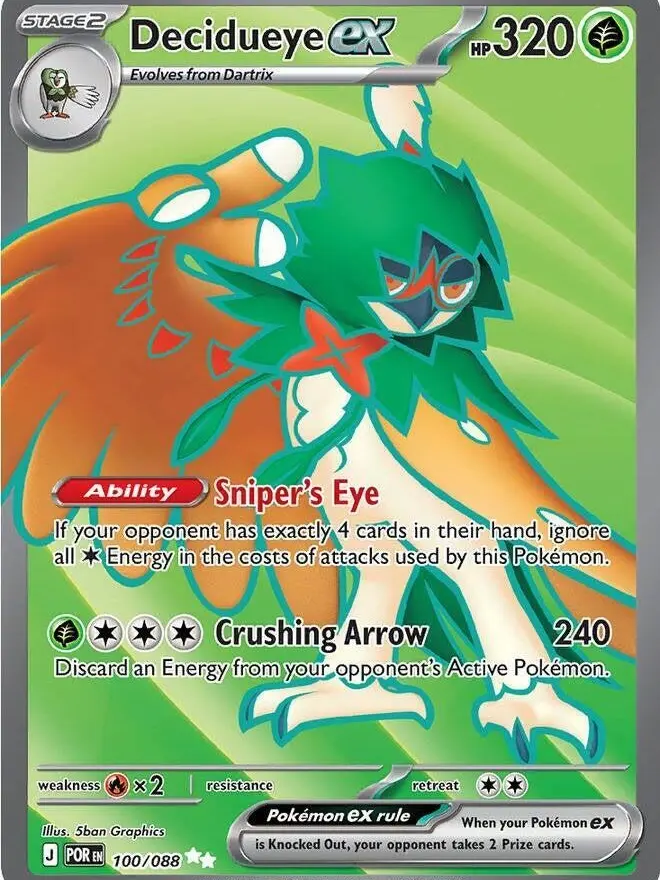 Pokémon TCG Decidueye ex 100/088 Ultra Rare Near Mint