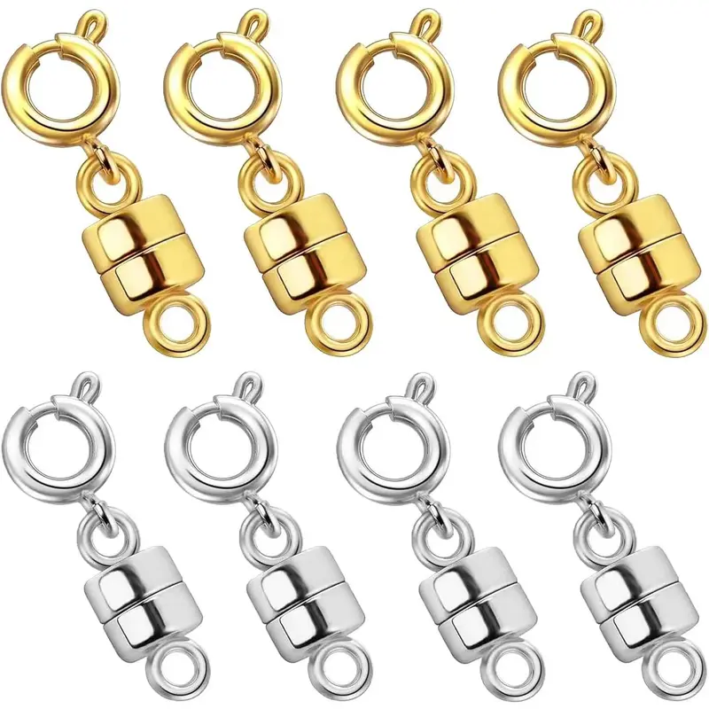 Strong Magnetic Jewelry Clasps & Closures Kit - 12pcs Gold-Silver Plated Metal Supplies, 6pcs Gold Tone Clasps, 8pcs Silver Plated Converters, Chain Accessories for DIY Beading & Jewelry Making, No Battery Needed