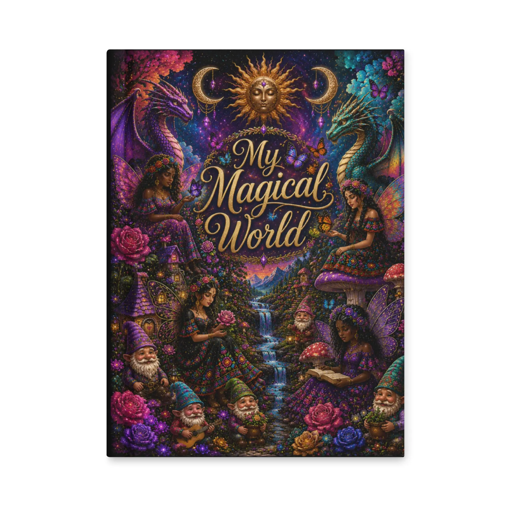 Matte Lamin Hardcover "My Magical World" Themed Journal - 14.6×20.3 cm Office Stationery, Mystical Art Notebook with Perforated Pages, Gnomes & Fairies Designs, for Fantasy Fans, USA-Sourced Supplies with Sketchbook Ideas & Doodle Art Use
