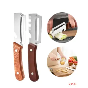 2 Pack Premium-Grade Fruit & Veggie Peeler - Built-in Bottle Opener, Sharp Stainless Steel Blade, Ergonomic Wooden Handle - Ideal for Daily Kitchen Use (Potatoes, Apples)