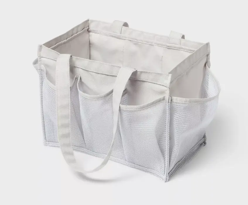 Gray Mesh Shower Caddy Tote, Multi Pocket Portable Shower Organizer Bag for College Dorm Bathroom Gym Travel