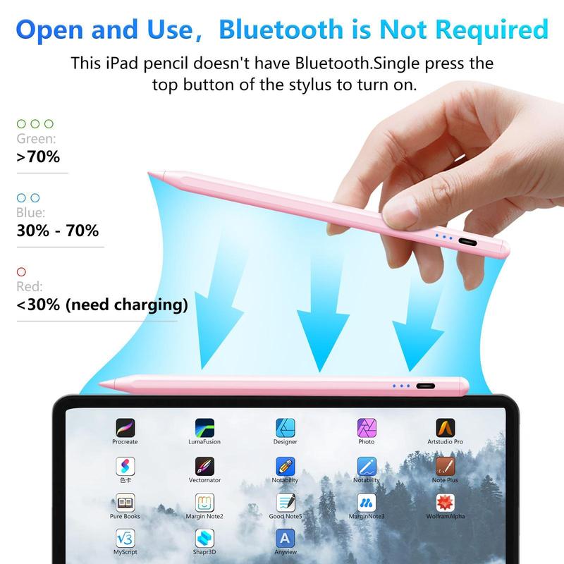 Capacitive touchscreen stylus, ready to use without connection or power on, suitable for iPad 9th and 10th generation - fast-charging active stylus, compatible with iPad Pro 11" & 12.9" (2018-2025), iPad Air 3/4, iPad 6/7/8/9/10, and iPad Mini 5/6.