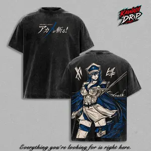 Esdeath Akame ga Kill! Vintage Washed Anime T-Shirt Oversized Boxy Fit Heavyweight Cotton Graphic Tee Streetwear Shirt Unisex Daily Wear Gift for Akame ga Kill Anime Fans