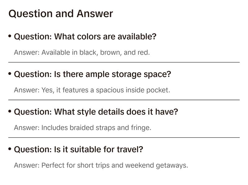 Untammed Traveler Weekender Bag - Leather Tote with Braided Straps & Fringe - Spacious Inside Pocket - Black Brown Red Options