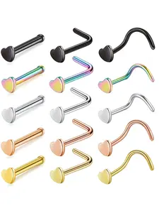 5pcs Women's Men's Nasal Piercing Jewelry Surgical Steel Star Heart Top L Shaped Nose Studs Nose Ring Jewelry