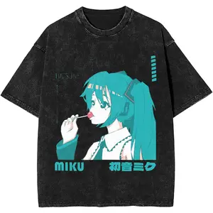 valentine shirts Man T-Shirt Vocaloid Hatsune Miku Washed T Shirts Novelty Summer Tee Shirt Street Style Print Cotton Clothes New Arrival