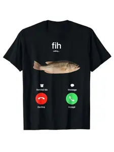 Fih Calling Remind Me Message Decline Accept Phone Call Fish T-Shirt Funny Fishman Graphic Outfit Short Sleeve Blouses Novelty