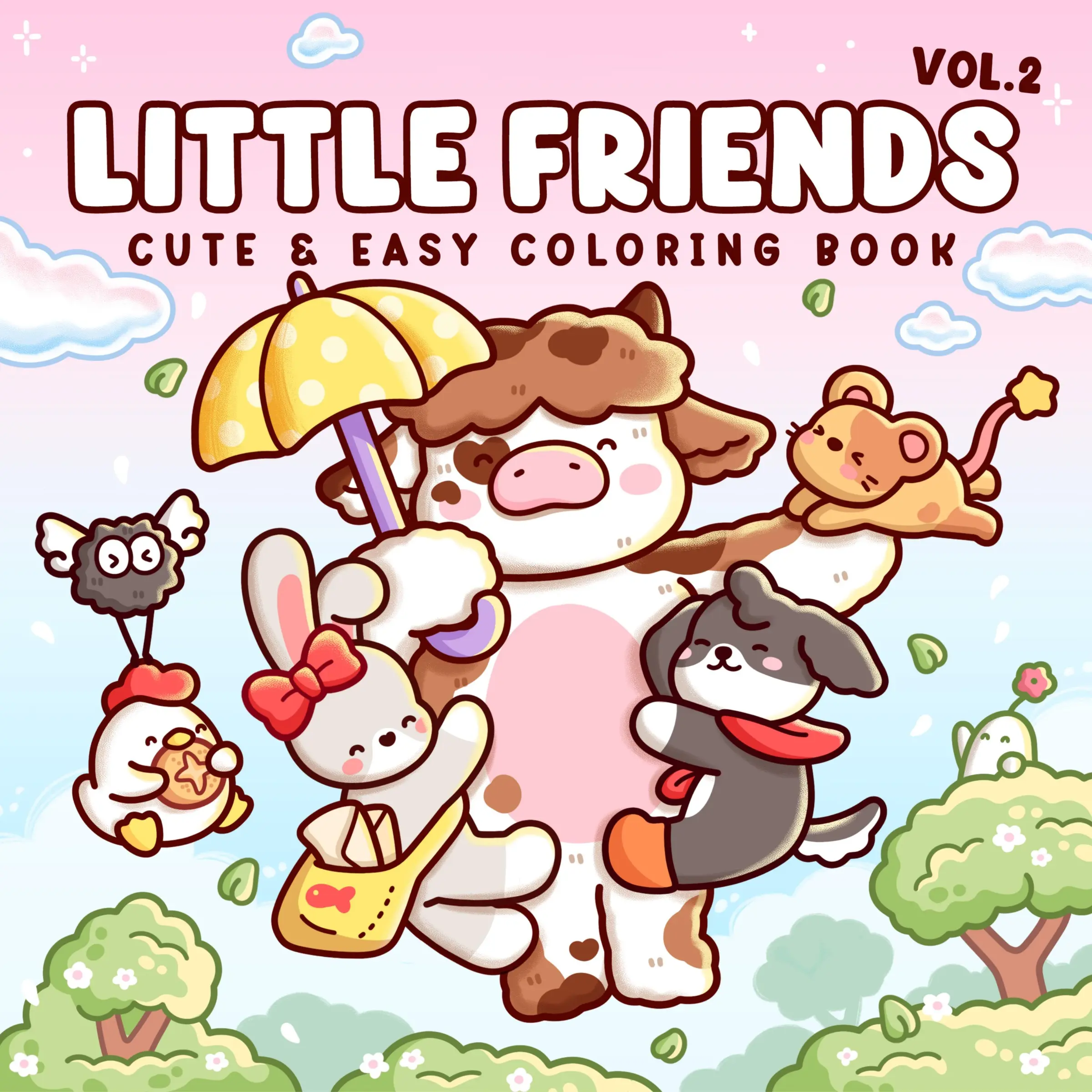 Hand-Drawn Essential Little Friends Vol.2 Coloring Book, Healing Drawing Coloring Book for Beginners, Stress Relief, Adult & Teenagers, Coloring Gift Book