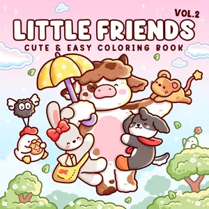 Hand-Drawn Essential Little Friends Vol.2 Coloring Book, Healing Drawing Coloring Book for Beginners, Stress Relief, Adult & Teenagers
