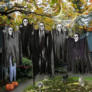Halloween Outdoor Decorations: 5-Pack Scary Hanging Grim Reapers and Skeletons for Halloween Yard Decor, Perfect for Indoor and Outdoor Displays.