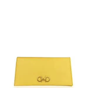 Pre-owned SALVATORE FERRAGAMO Leather small leather goods Continental Wallet Saffiano Calfskin Yellow (vb032326a0)