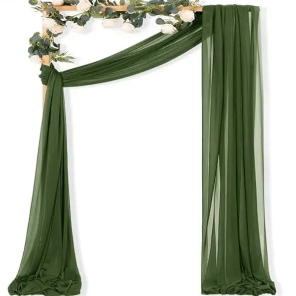 Sheer Gauze Wedding Arch Draping Fabric 29" x 20 FT 1 Panel Moss Green | Shimmery Gauze Drapes, Airy Backdrop Curtains, 6.6 Yard Outdoor Drapery Panels, Photo Background, Wedding Church Events Decor