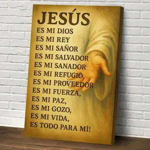 1 Piece Spain Jesus Christ Framed Wall Art-Jesus as the Holy Trinity (Father, Spirit) presented in Spanish and English script style-Catholic Christian home, church, office decoration-Religious icons printed on wrapped canvasWall Art DecorationFramed Wall