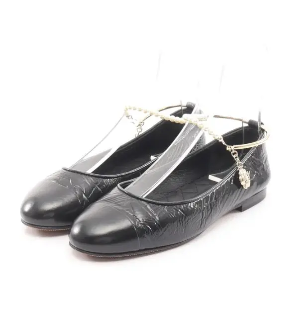 Pre-owned CHANEL Ballerina Coco mark Camellia Pearl Ballet shoes Leather Black