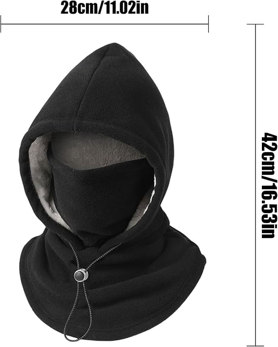 Fleece Double Layer Integrated Hat Winter Men Women Balaclava Ski Face Mask Hood Warm Plush Lined Head Ear Neck Coverage Adjustable Drawstring Extended Shoulder Coverage Weather Outdoor Activities