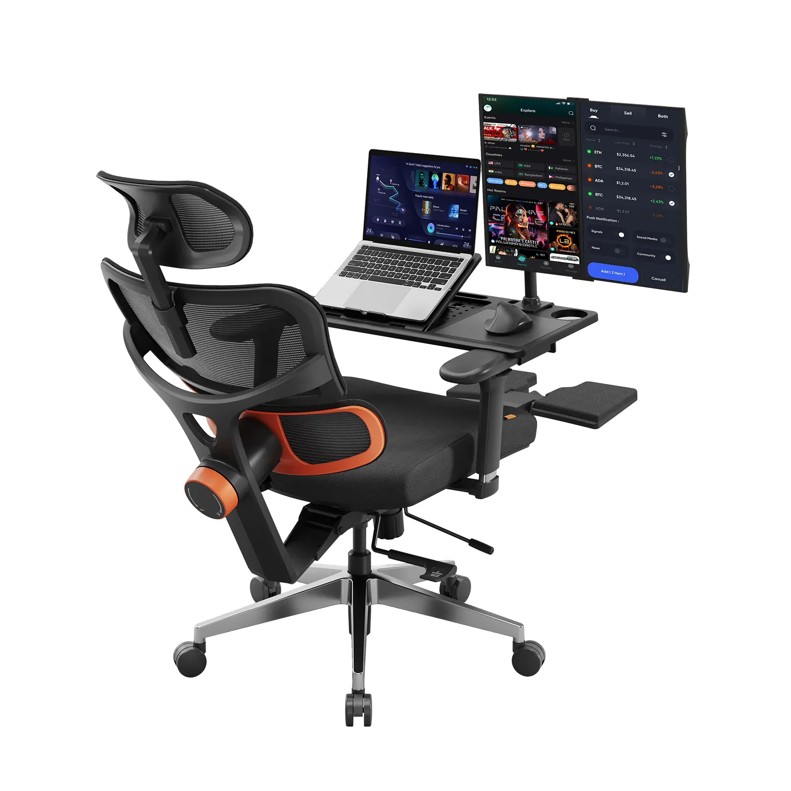 Newtral Adaptive Lumbar Office Chair, 136° Tilt, Soft 4D Armrests & Adjustable Headrest (Supreme with Laptop Tray, Black)