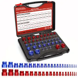 44PCS SAE & Metric Thread Checker Set, Charge-Free Aluminum Nut & Bolt Thread Gauge, Portable Thread Identifier with Ruler, Washable & Durable for Auto Repair, DIY, Woodworking, Industrial Measurement (Blue & Red)