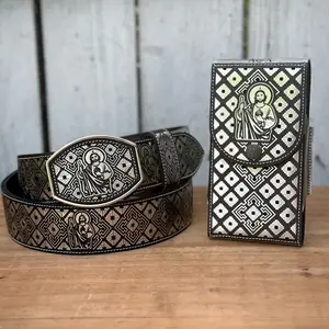 Silver “San Judas” Phone Holster with Western-Style Laser Cut Belt | Made in Mexico