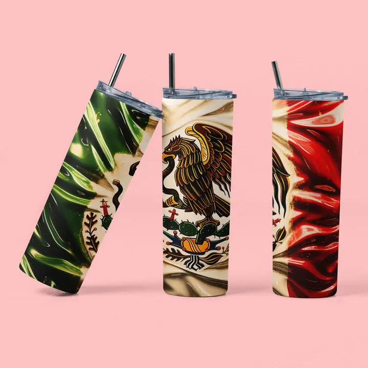 Traditional Mexico Flag 20oz Skinny Tumbler, Reusable Water Bottle for Kitchen Drinkware Use, Bottles, Peace, Water Bottles