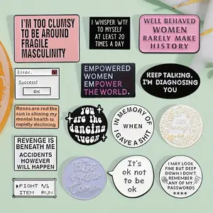 15PCS Cartoon Minimalist English Sentence Design Alloy Badges - Cute Enamel Brooch - Cuff Metal Pin - Shirts, Bags, Clothing Fashion Accessories - Perfect Gift for Friends and Family Who Love Collecting Pinbadges