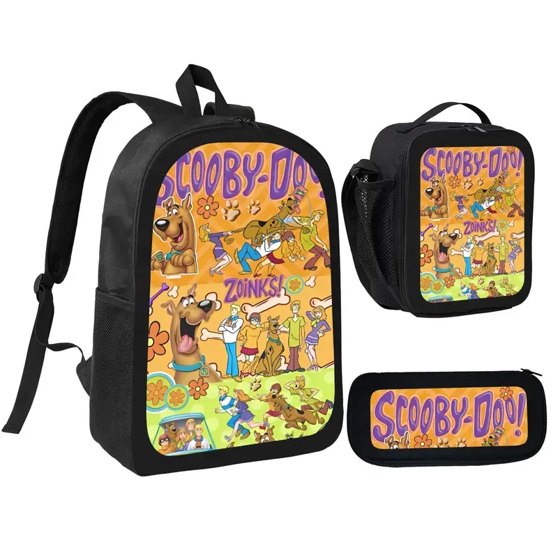 Scooby-Doo Theme Collage Picture School Bag Three-Piece Set Student Backpack Pencil Case & Lunch Bag Bundle for Fans
