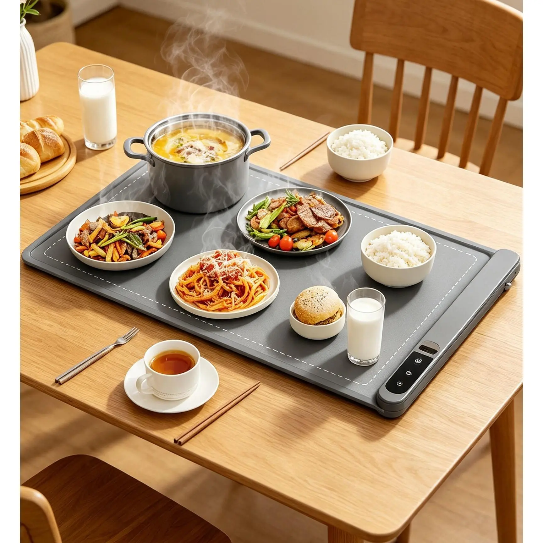 Electric Food Warming Heating Pad, 500W Fast Graphene Heating, 6 Adjustable Temperature & 6‑Hour Timer Auto Shutoff, Foldable Silicone Warming Mat to Keep Meals Warm for Parties, Ramadan and Sabbath Events