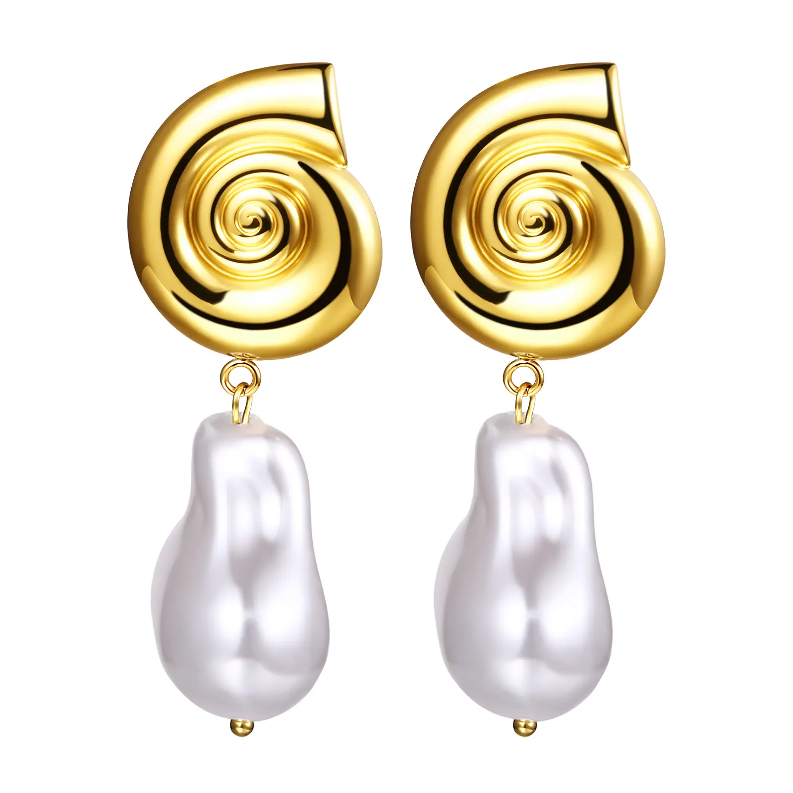 OIDEA Women's High Quality Fashion Earrings - Stainless Steel Conch Shell Studs with Pearl-Embellished Imitation Baroque Pearls, Lightweight Hawaiian-Style Costume Jewelry Gift, Fashion Earring, High Quality Earrings summerwins