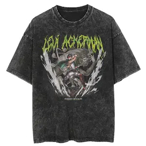 Levi VS. Beast Titan Oversized Vintage T-shirt, Acid Wash Shirt,Anime Clothing, Gif for men, Y2K shirts