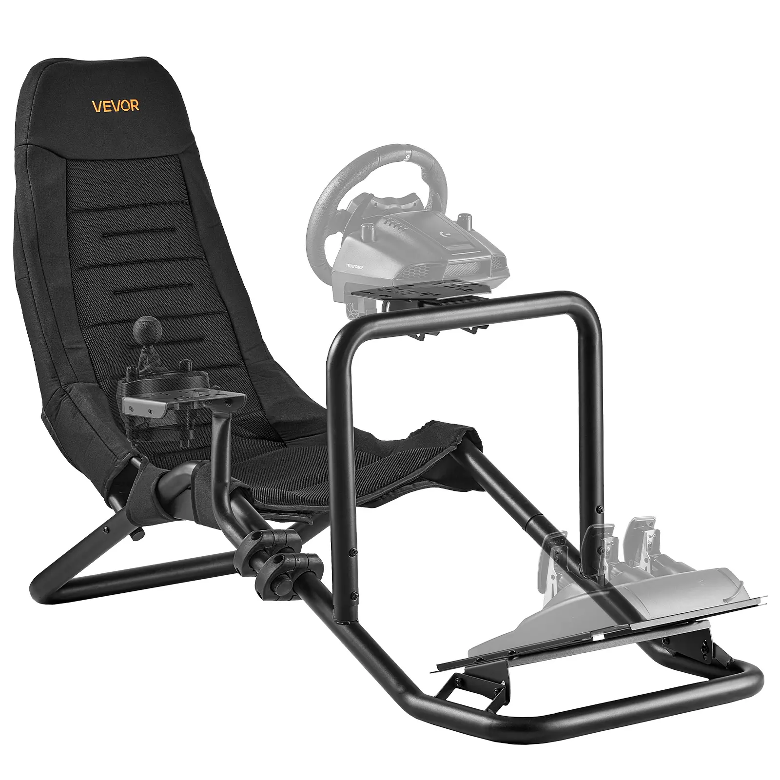 【Summerfinds】VEVOR Racing Wheel Stand, Heavy-Duty Integrated Simulator Cockpit Steering Stand, Fit Logitech G25,G27,G29,G920,G923, Thrustmaster T300RS,TX F458,T500RS,T3PA-PRO (F1/GT) and CSR Pedals, Black