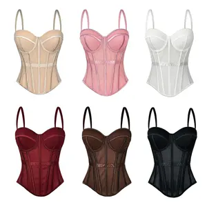 Women's 2026 New Plain Fishbone Corset Top - Spaghetti Strap, Comfortable Mesh Camisole with Bra Pads, Tummy Control Shapewear, Outerwear for Parties, Beach Trips