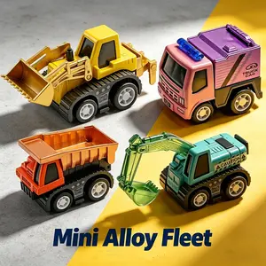 New Mini Alloy Engineering Toy Set 4pcs, Wind-Up Power, Includes Excavator, Bulldozer, Truck, Dump Truck, No Battery Needed, Ideal Gift for Kids