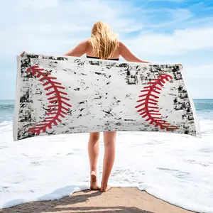 Vintage Baseball Stitch Print Beach Towel Pool Towel, Absorbent and Lightweight Camping Towel, Perfect for Beach Vacations and Pool Swimming, Reusable and Sand-Resistant