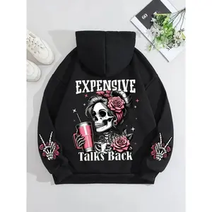 Women's Squirrel Pocket Hoodie, Halloween Skull Print, Casual Loose Fit, Comfortable Soft Fabric, Fall Winter Outerwear