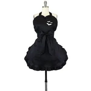 Vintage Inspired Bat Embroidered Adjustable Apron for Women - 100% Cotton - Washable