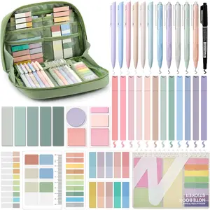 41 Pcs Aesthetic Book Annotation Kit with Pencil Bag Bible Journaling Kit Notebook Sticky Note Tabs Highlighters Black Ink Pens Page Markers Back to School Aesthetic School Office Supplies
