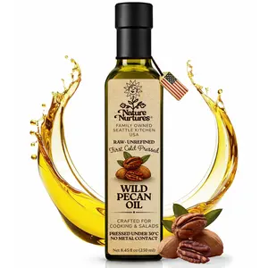 Wild Pecan Oil for Cooking · Raw · Unrefined · First Cold-Pressed at Temperatures Below 30°C · Pressed Only Once · Without Metal or Wood Contact · Missouri Harvest · Small Batch · Handcrafted in USA · 100% Pure & Natural · Also Loved for Skin and Hair
