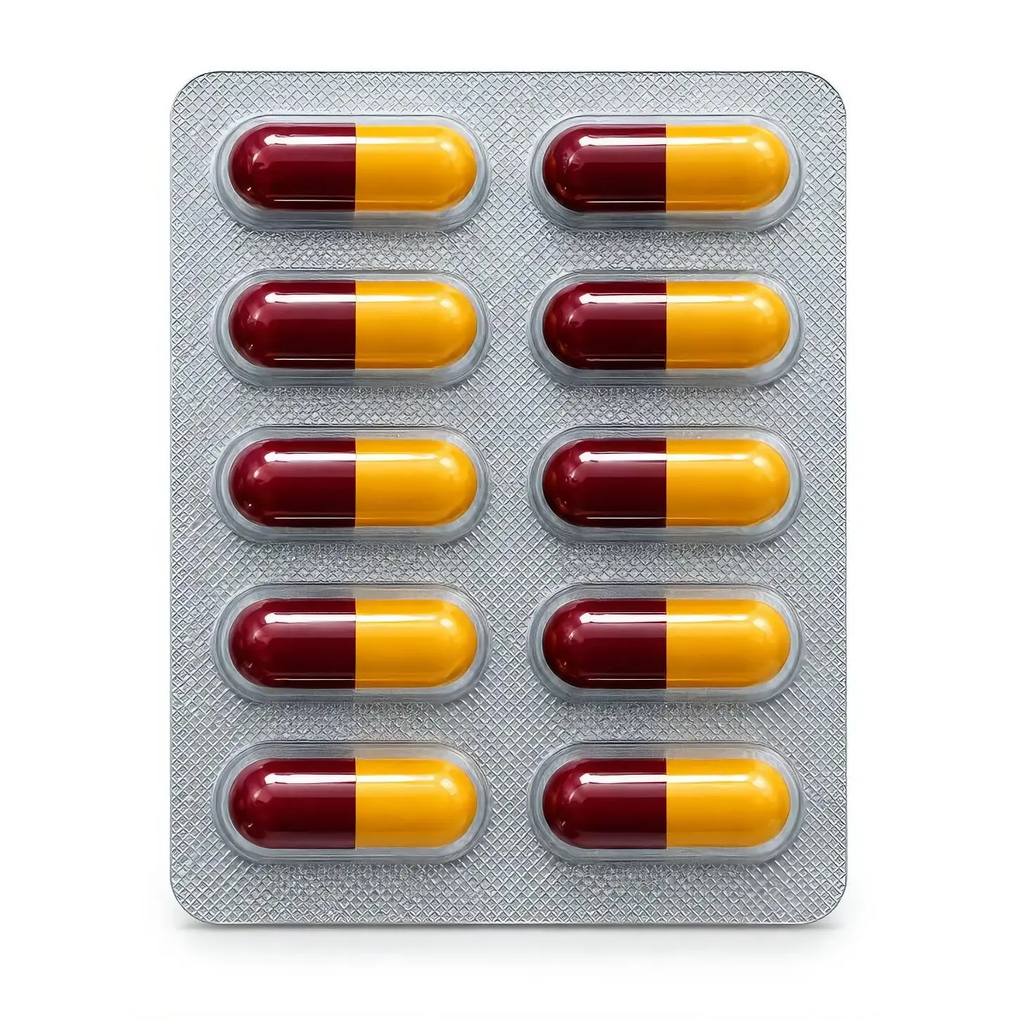 Generic Brand Yellow and Red Capsules - 10 Count Pack for Health and Wellness Caribbean Amox Herbals.
