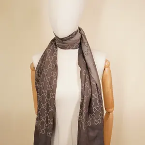 Pre-owned GUCCI Canvas Bag Accessories GG Brown Jacquard Wool Silk Scarf